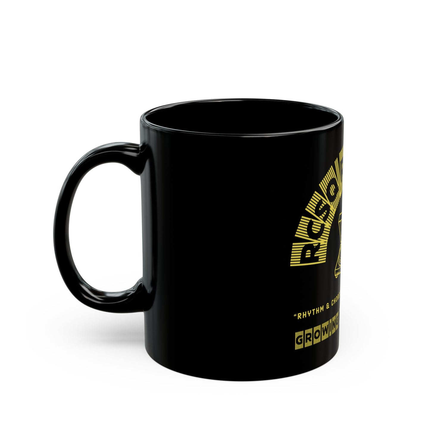 RCSQ Records™ Mug – “Rhythm & Chords, Stories & Questions” (11 oz., Black)