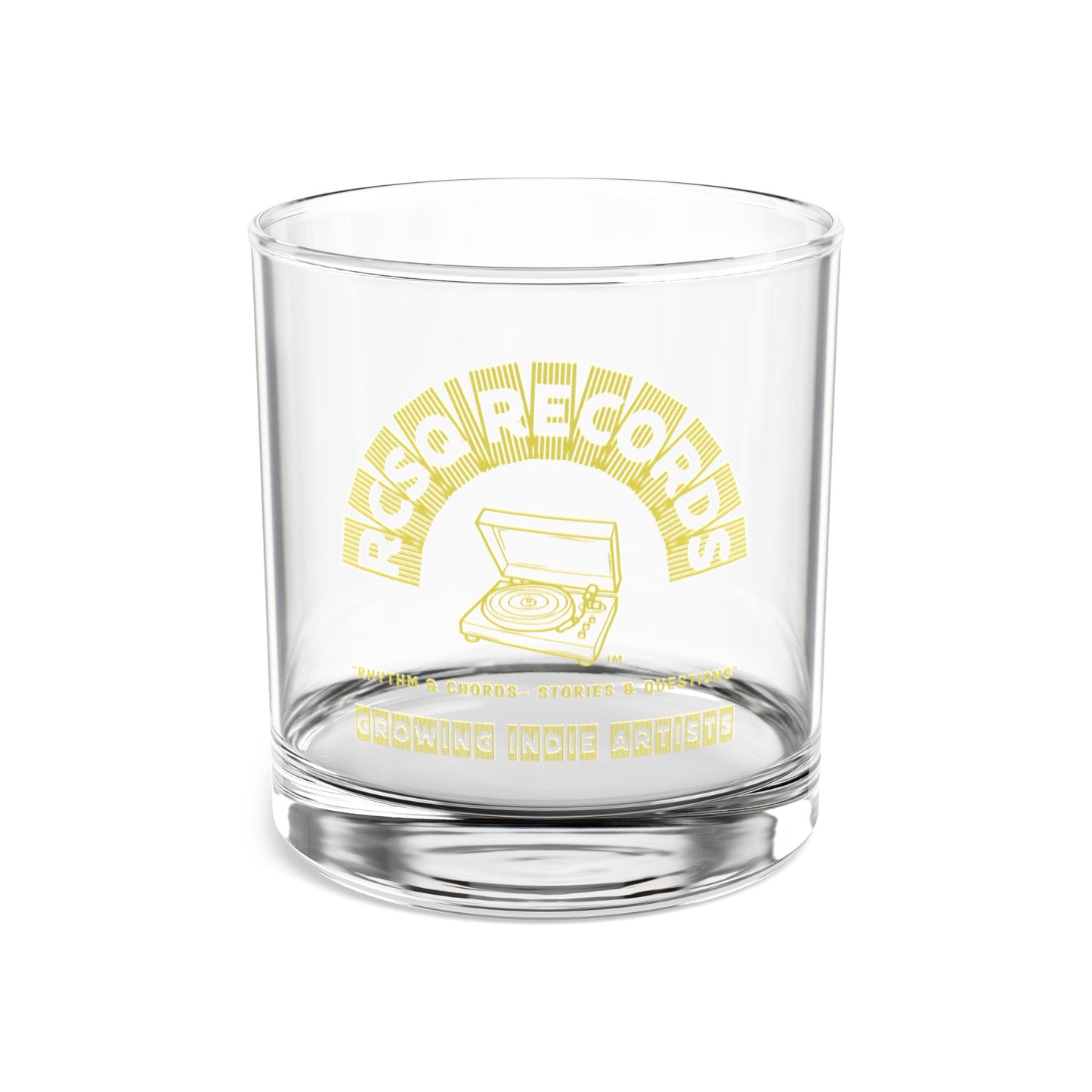 RCSQ Records™ 10 oz. Rocks Glass – “Rhythm & Chords, Stories & Questions”