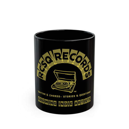 RCSQ Records™ Mug – “Rhythm & Chords, Stories & Questions” (11 oz., Black)